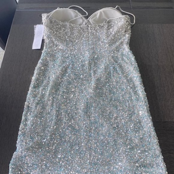 Aidan Mattox Icy silver blue sequin sheath slip dress from Bloomingdale's NWT - Picture 9 of 15